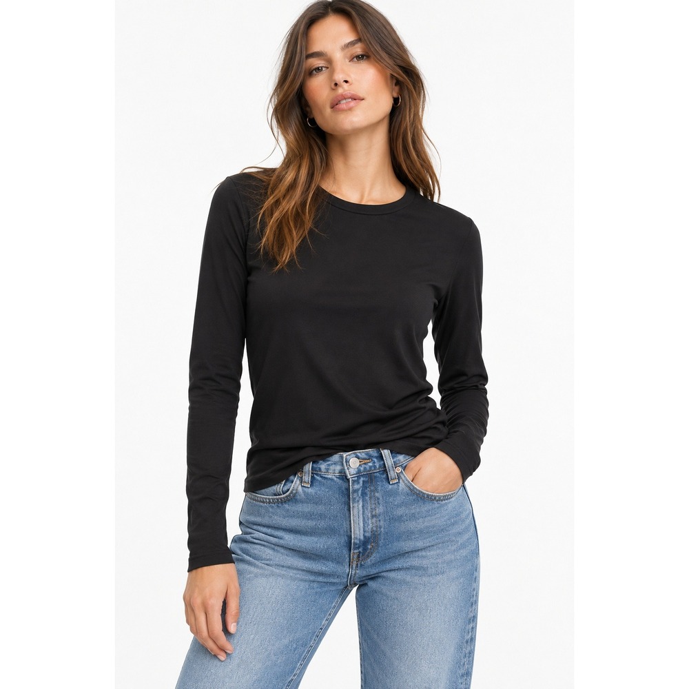 H&M Womens Long Sleeve Crew Neck Top Black Size Large NWT